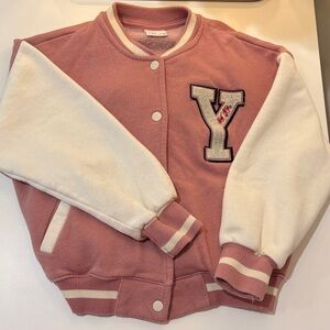Zara Kids Pink and Cream Varsity Jacket